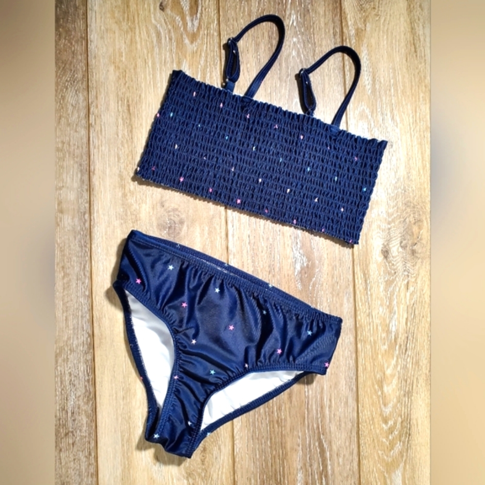 Crown And Ivy Navy Blue Two-Piece Swimsuit Bikini with Star Accents Size 6